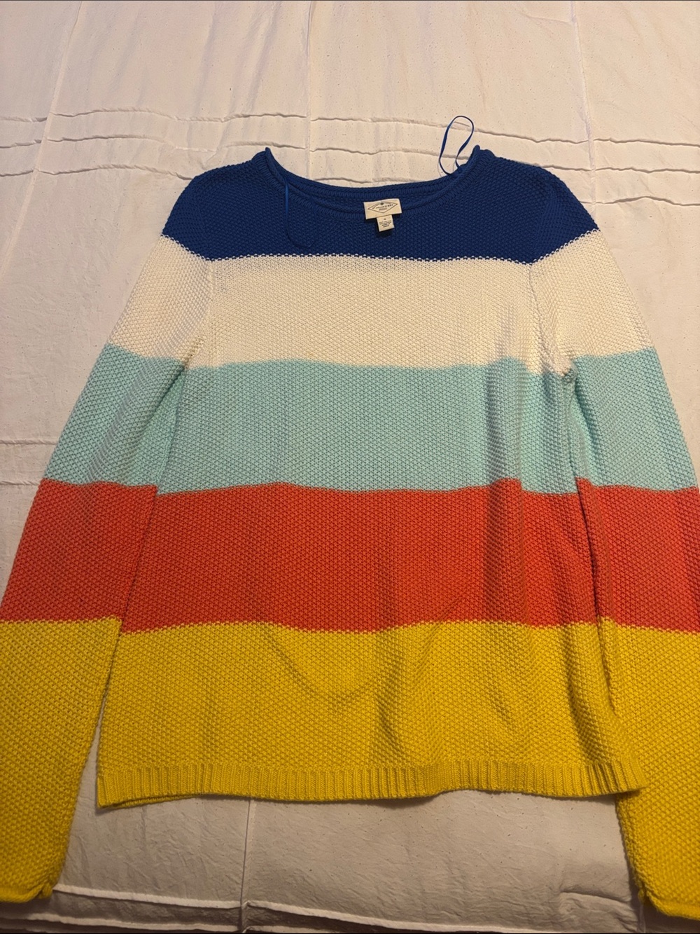 St. John's Bay Striped Crewneck Sweater - Blue, White, Light Blue, Coral, Yellow